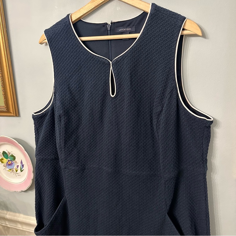 Lands End Navy Blue Sheath Dress Size 22W Classic Nautical Wedding Office Resort - Picture 2 of 10